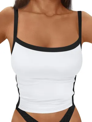 Trendy Queen Women's Double Lined Tank Tops Spaghetti Strap Square Neck Camisole Sleeveless Racerback Cropped Summer Clothes