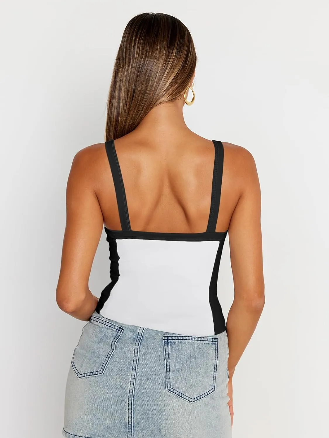 Trendy Queen Women's Double Lined Tank Tops Spaghetti Strap Square Neck Camisole Sleeveless Racerback Cropped Summer Clothes