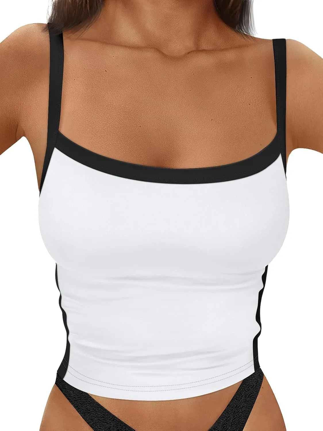 Trendy Queen Women's Double Lined Tank Tops Spaghetti Strap Square Neck Camisole Sleeveless Racerback Cropped Summer Clothes