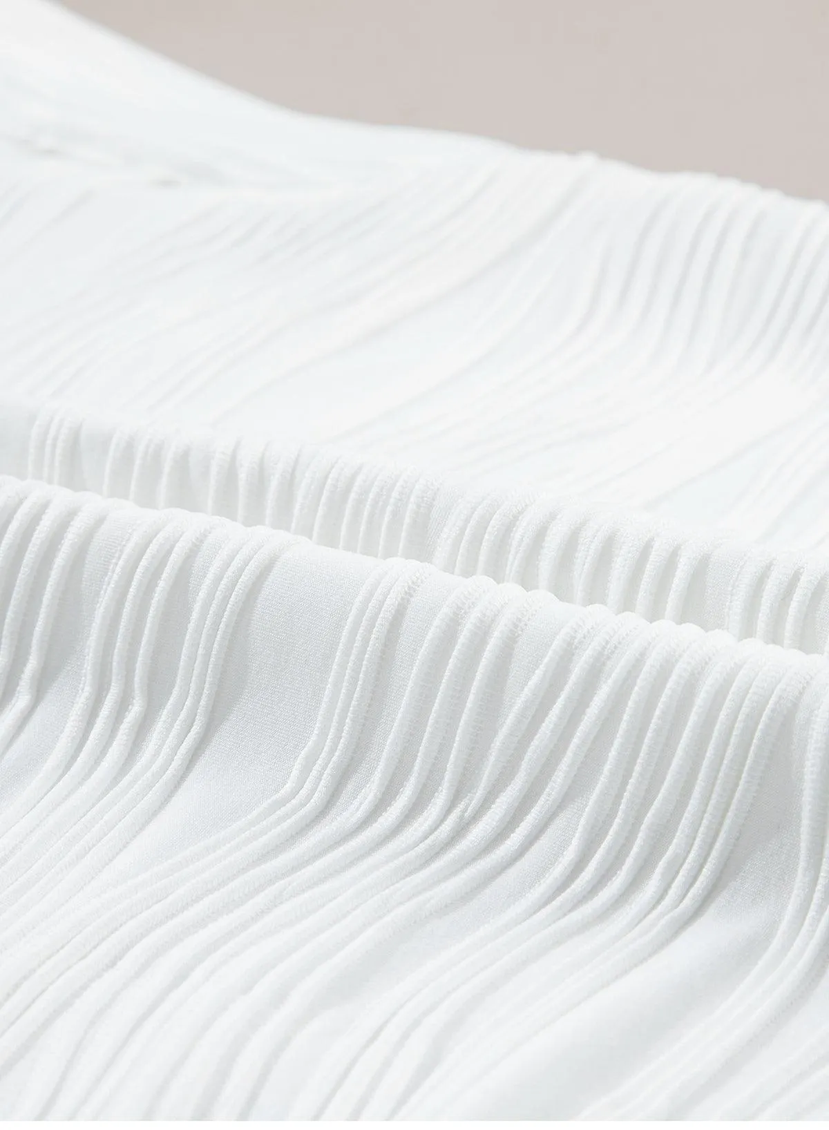 White Wavy Textured Mock Neck Cap Sleeve Top for Ladies