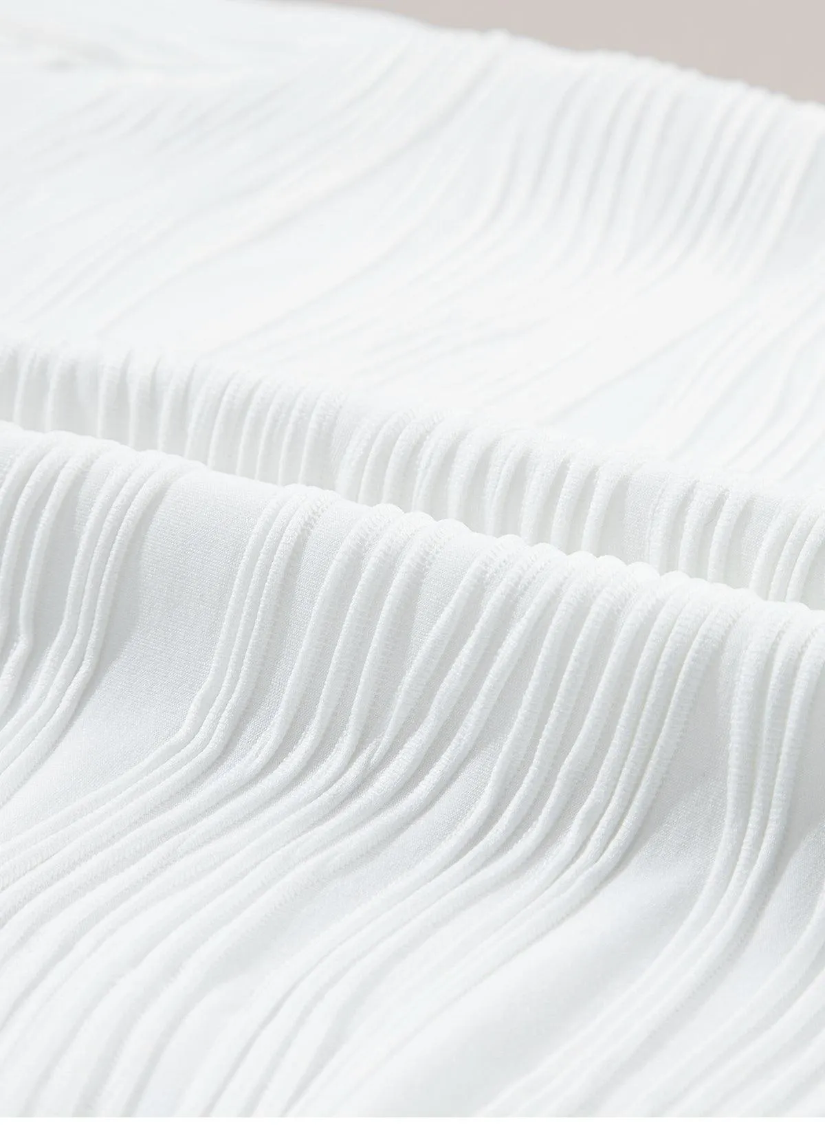 White Wavy Textured Mock Neck Cap Sleeve Top for Ladies