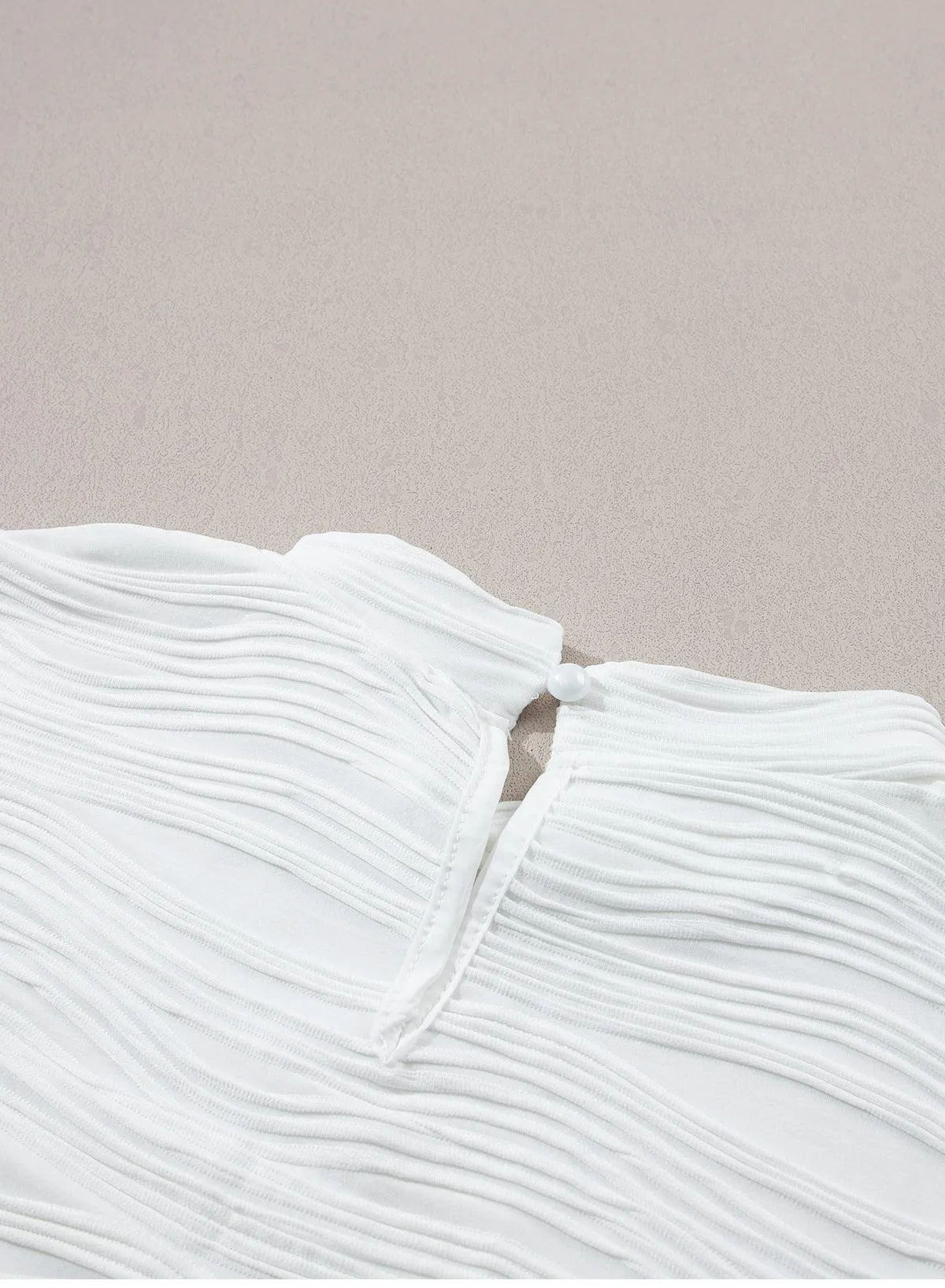 White Wavy Textured Mock Neck Cap Sleeve Top for Ladies