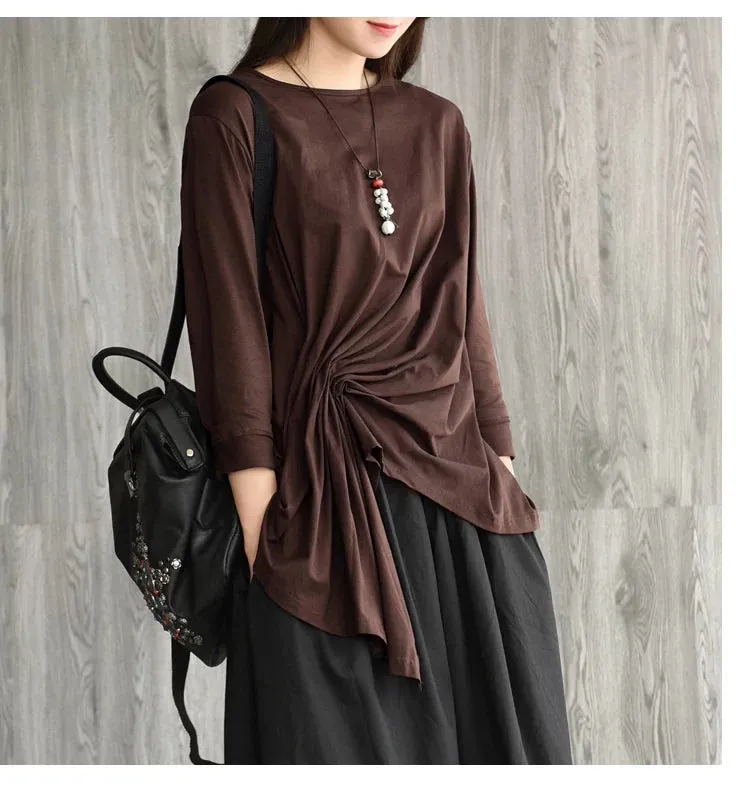Women Summer Cotton Tops Women Summer T-shirts Long Sleeves Tops