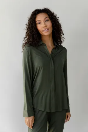 Women's Bamboo Stretch-Knit Collared Long Sleeve Button Down
