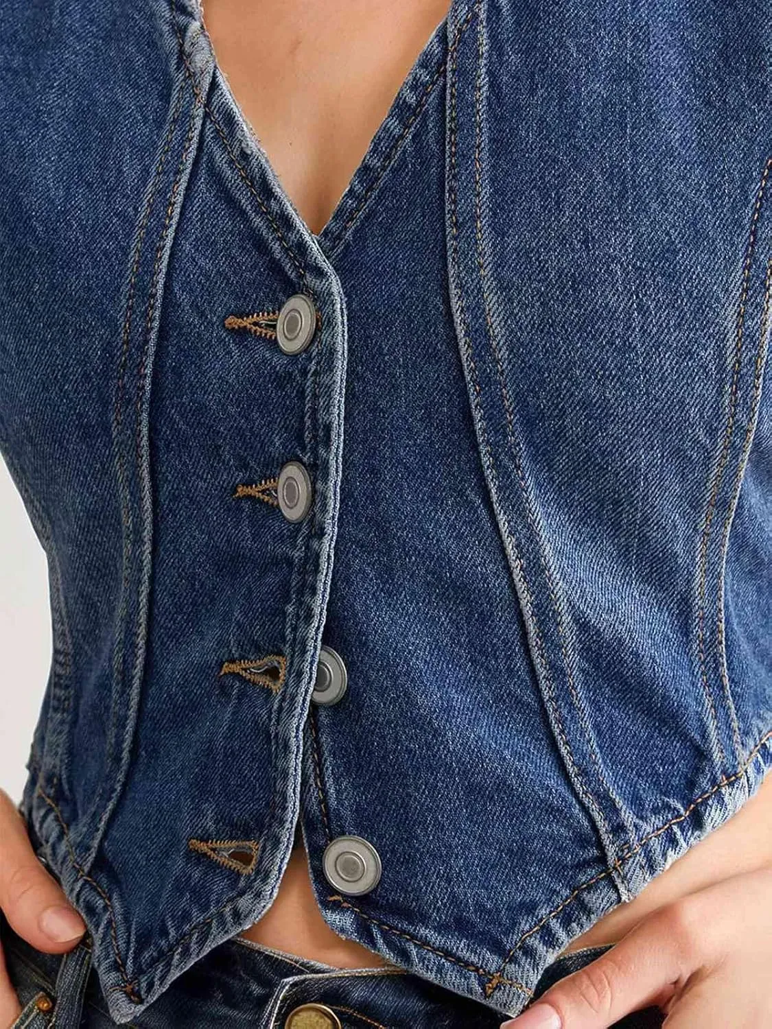 Womens Denim Vest Trendy Cropped Jean Vest Top for Women V Neck Waistcoat Jacket