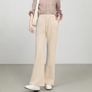 Womens Flared Pants  High Waist  Cotton Blend  Drawstring  Relaxed Fit