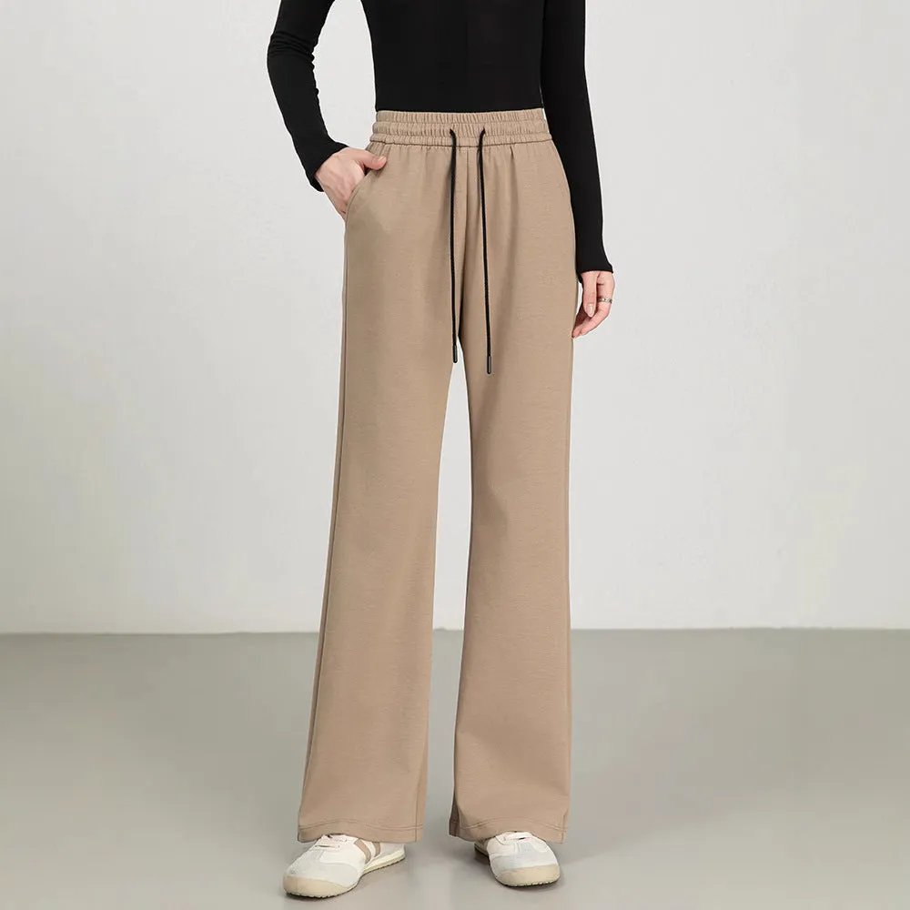 Womens Flared Pants  High Waist  Cotton Blend  Drawstring  Relaxed Fit