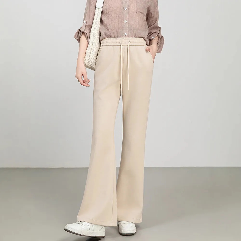 Womens Flared Pants  High Waist  Cotton Blend  Drawstring  Relaxed Fit