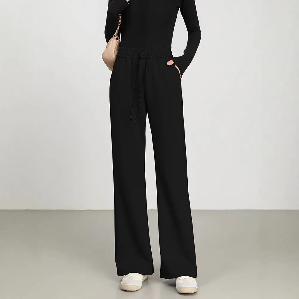 Womens Flared Pants  High Waist  Cotton Blend  Drawstring  Relaxed Fit