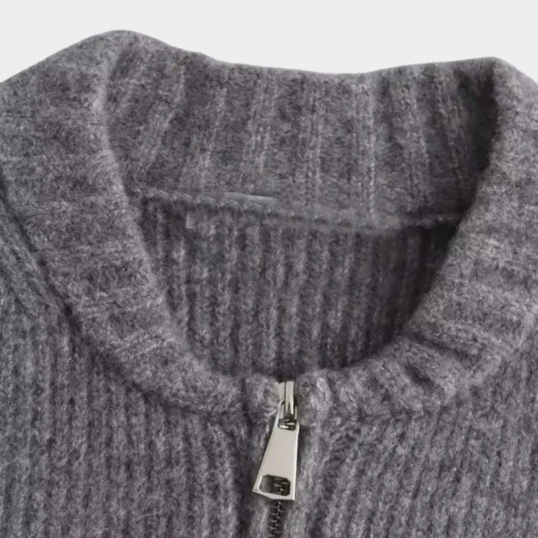 Women's Knit Cardigan  Long Sleeve  Zip-Up Sweater  Soft & Cozy  Grey