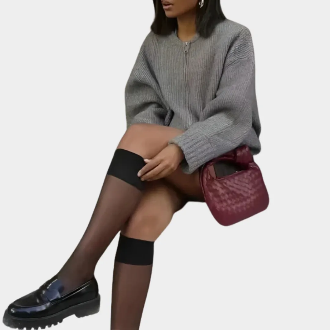Women's Knit Cardigan  Long Sleeve  Zip-Up Sweater  Soft & Cozy  Grey
