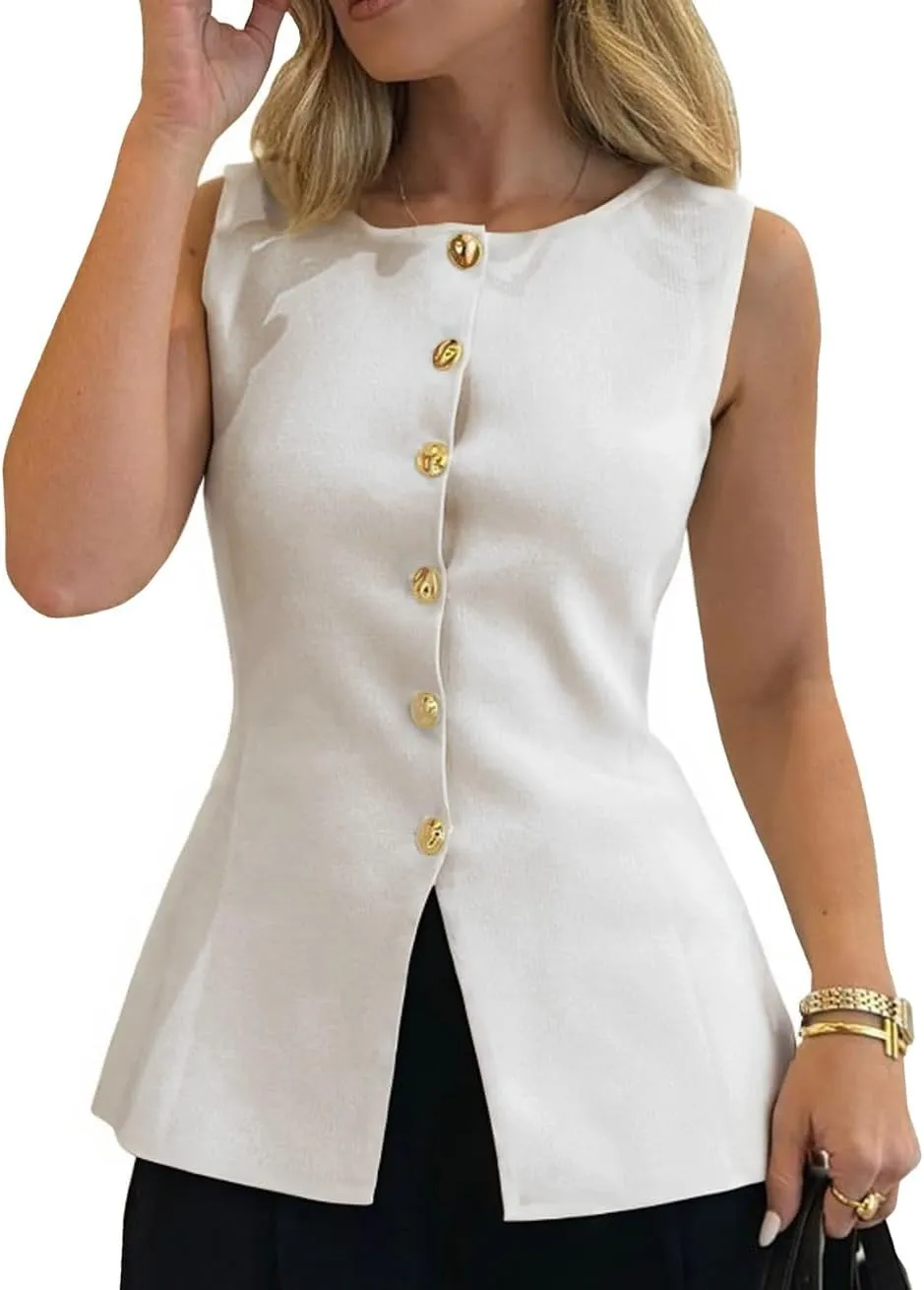Womens Sweater Vest Button Down Sleeveless Cardigan Sweater 2025 Summer Trendy Casual Knit Tops