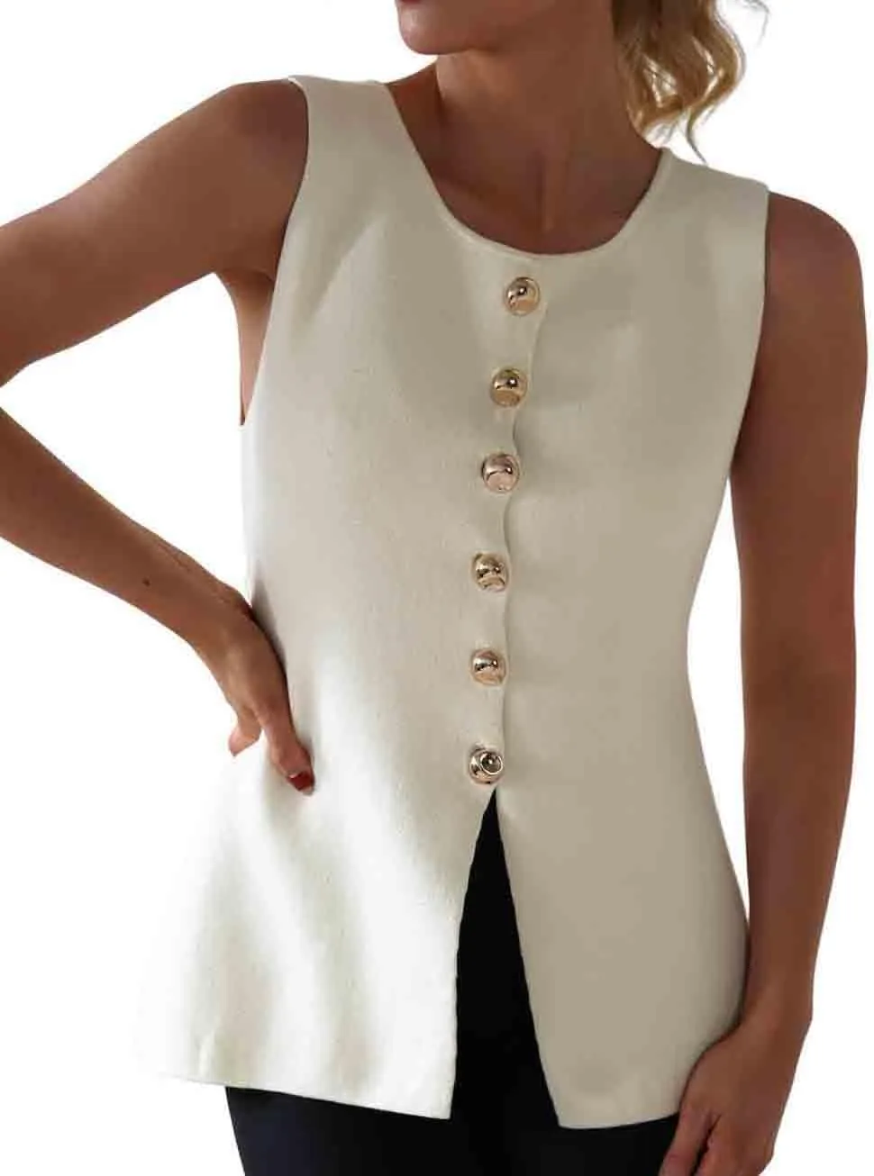 Womens Sweater Vest Button Down Sleeveless Cardigan Sweater 2025 Summer Trendy Casual Knit Tops