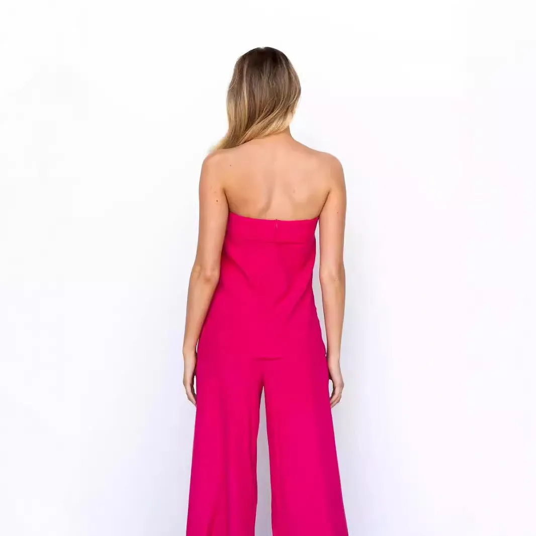 Womens Two Piece Set  Strapless Top  High Waist Flared Pants  Relaxed Fit Breathable