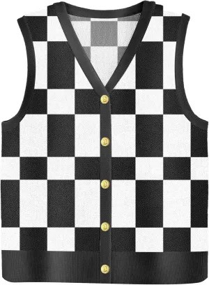 Zeagoo Womens Sweater Vest V Neck Button Down Shirts Trendy Knit Sleeveless Cardigan Top Shirt S-XXL